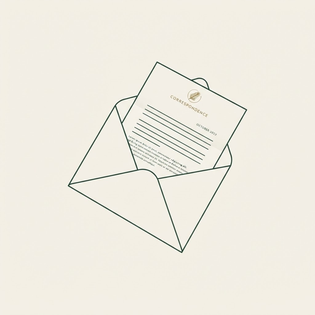 An open envelope with a letter left unread, drawn in plain ink linework